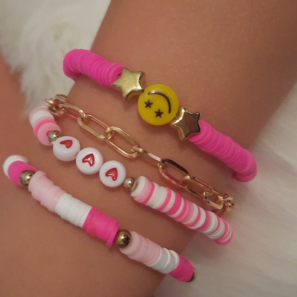 Kids Stackable Charm Bracelets-Clay beads-4 pcs Set